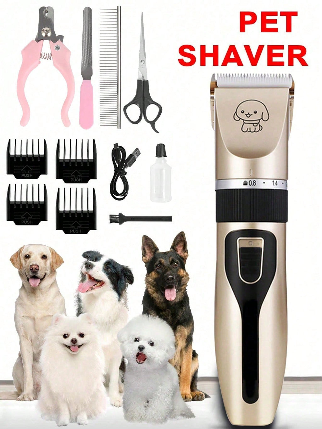 USB Rechargeable Dog Hair Clipper, Cordless Dog Grooming Kit, Cat Hair Trimmer, Pet Grooming Tools