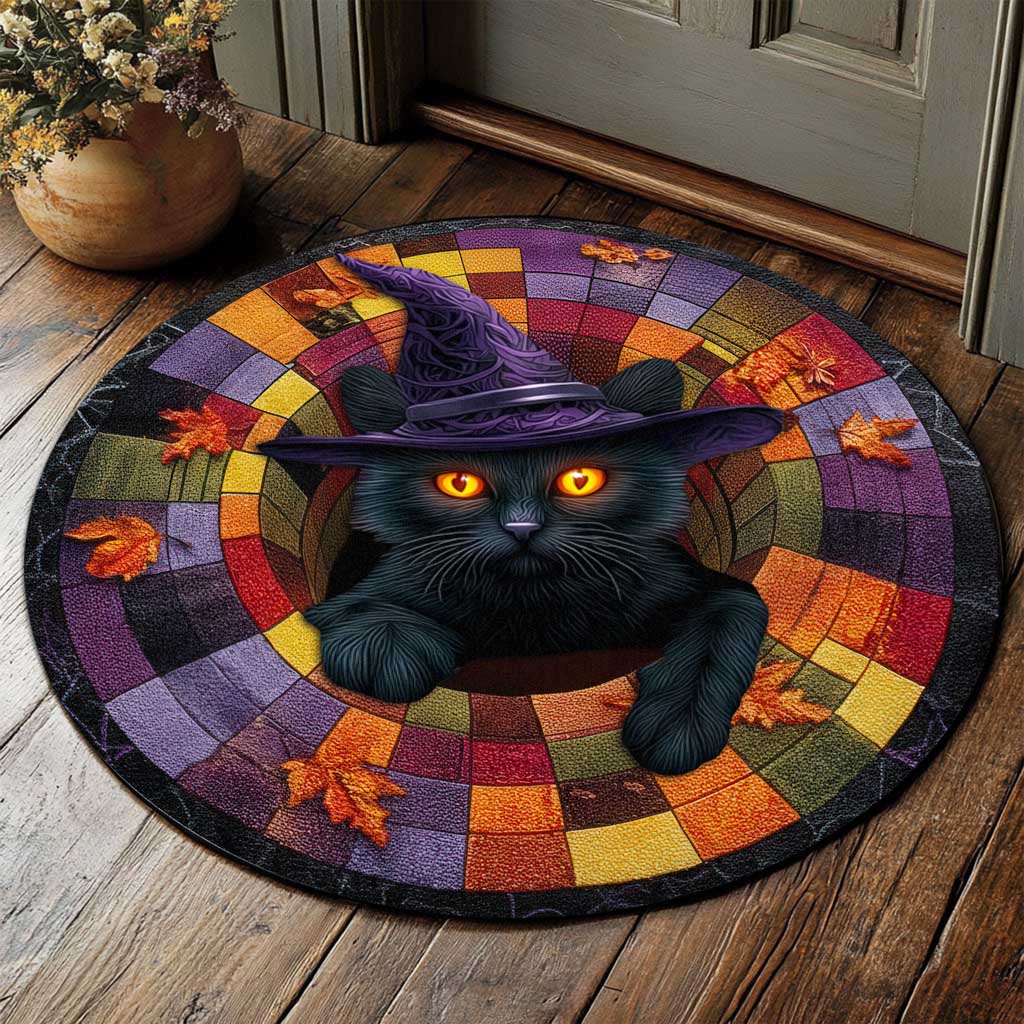Black Cat Halloween Optical Illusion Rug, Spooky 3D Effect Rug QFTD5160903
