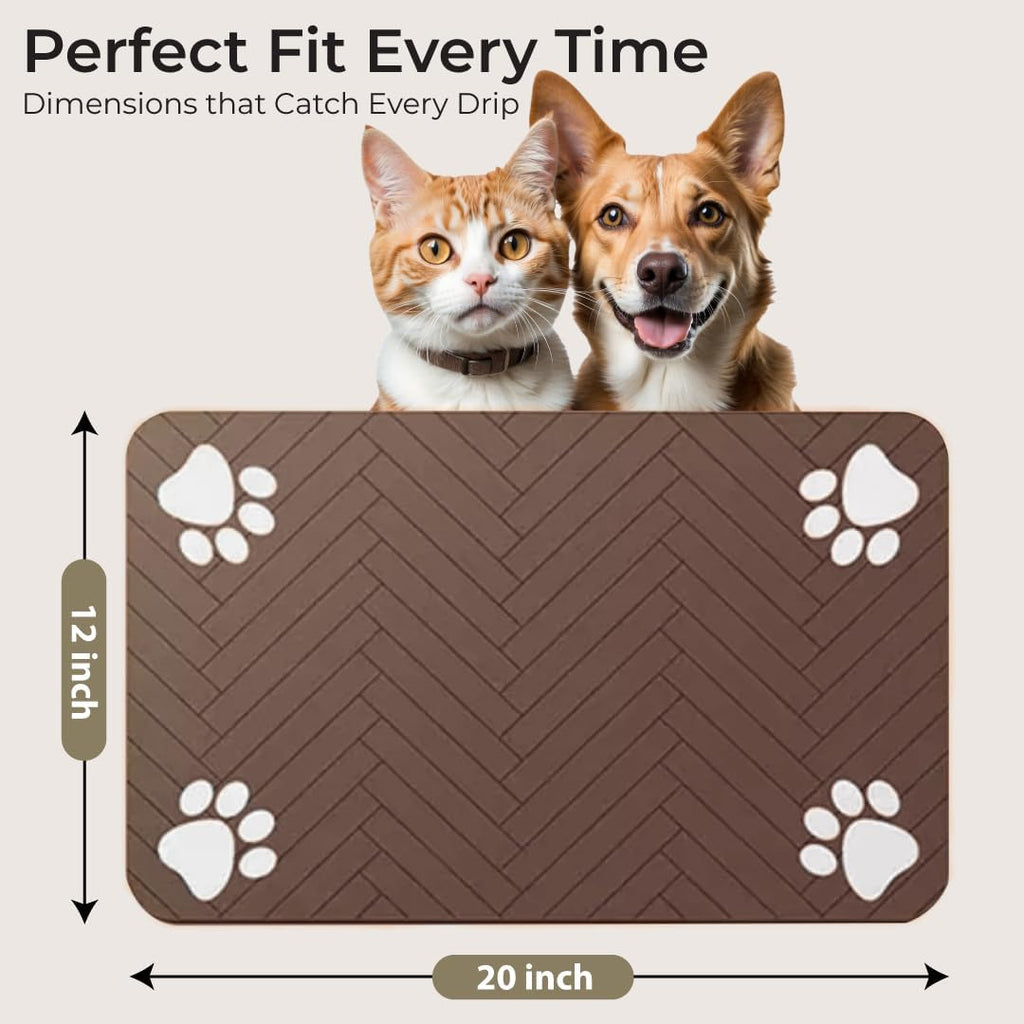 Pet Feeding Mat for Dogs and Cats – Absorbent Pet Placemat with Waterproof Non-Slip Rubber Backing – Quick Dry Food and Water Bowl Mat, Easy to Clean Floor Protector for Pets (12"x20", Dark Brown)
