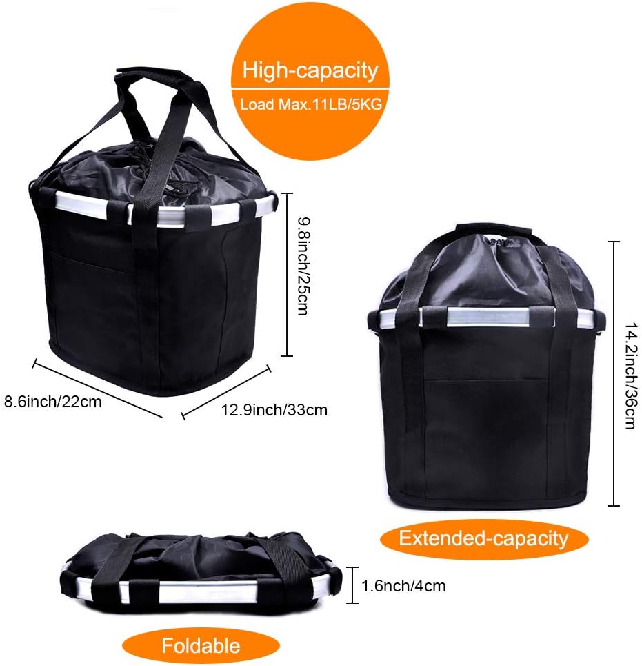 Bicycle Basket Bike Front Basket Folding Detachable Cycling Bag- Perfect Removable Dog Basket for Bike- Pet Cat Dog Carrier Easy Install Quick Released