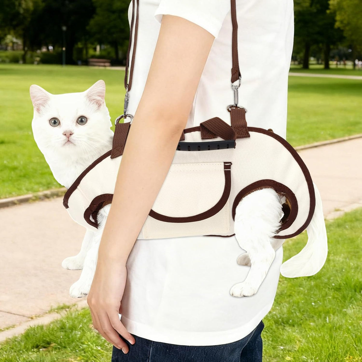 Snuggle Sling Dog Carrier, Adjustable Full Body Dog Lift Harness Hands-Free Shoulder Pet Carrier with Traction Leash Fit Most 8-13 lb/3.63-5.9 kg Portable Supply for Small Cat Pet