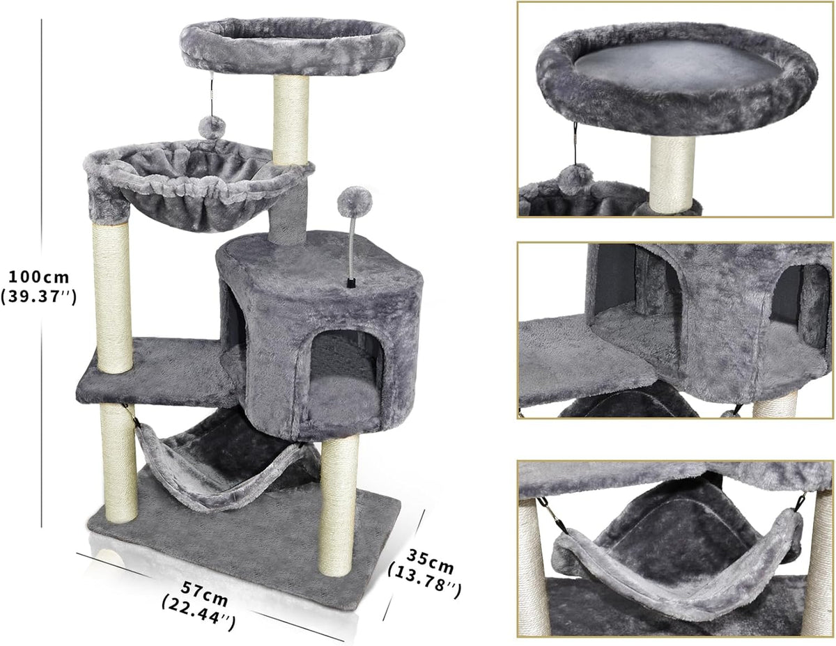 YUNIQUE Cat Tree with Cat Condo and Big Hammock, Grey