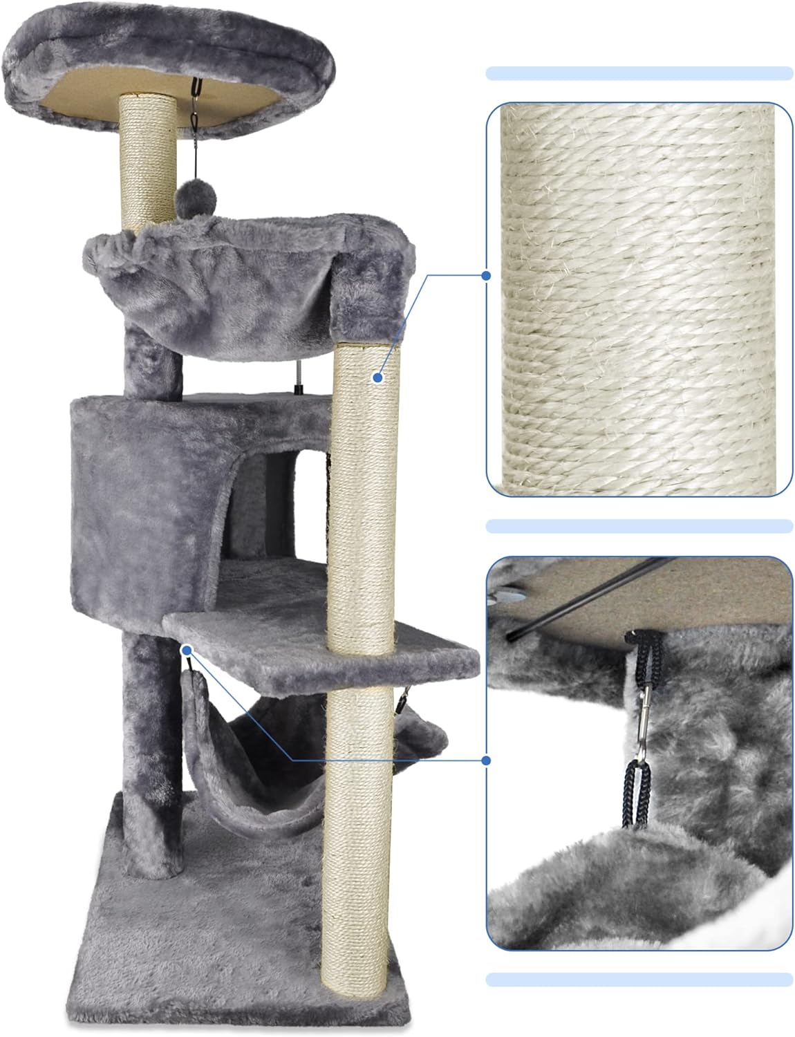 YUNIQUE Cat Tree with Cat Condo and Big Hammock, Grey