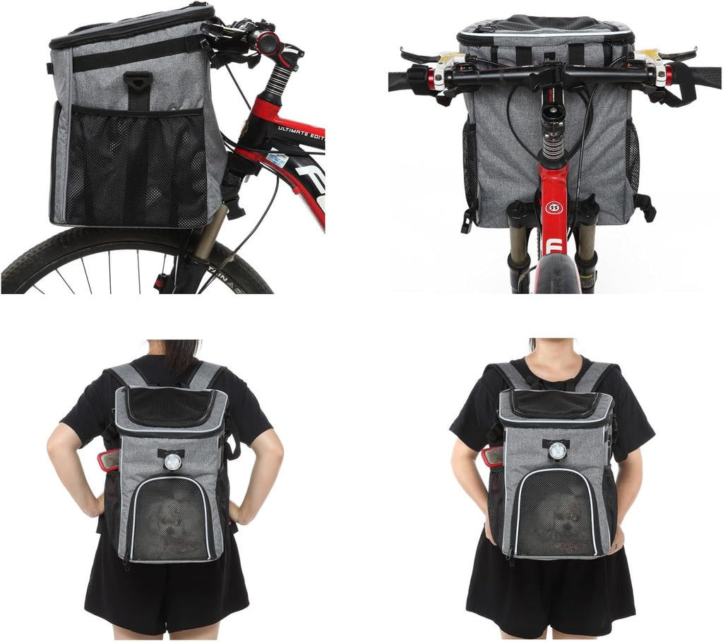 Dog Bike Basket Foldable Pet Carrier Backpack Large Waterproof Pet Bicycle Basket Portable Breathable Basket Bag for Dogs and Cats - Ideal for Pets up to 6.6 lbs