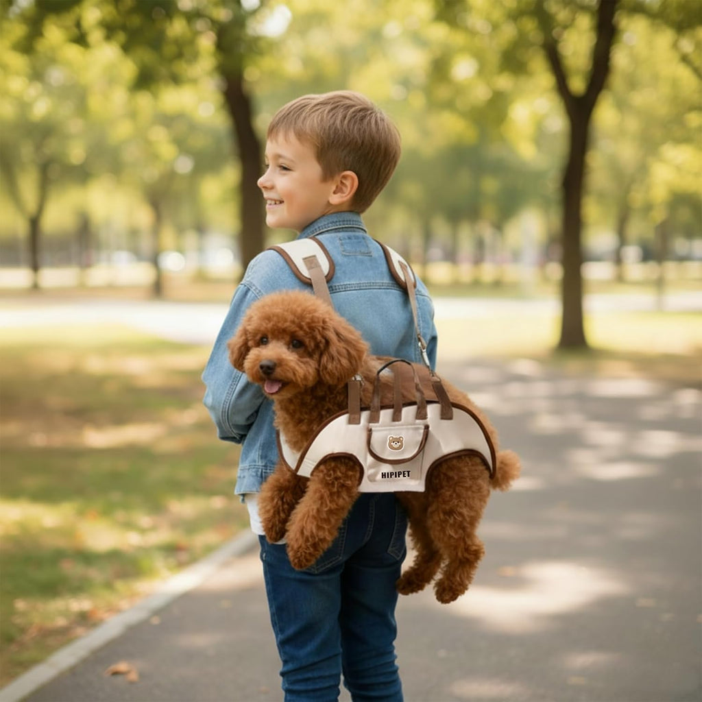 Dog Sling Backpack Carriers - Adjustable Pet Lift Harness Gear, Breathable Dogs Carrying Lifting with Traction Leash Shoulder Straps and Treat Bag for Cats Walking Hiking Travel (S, 4-8lbs)
