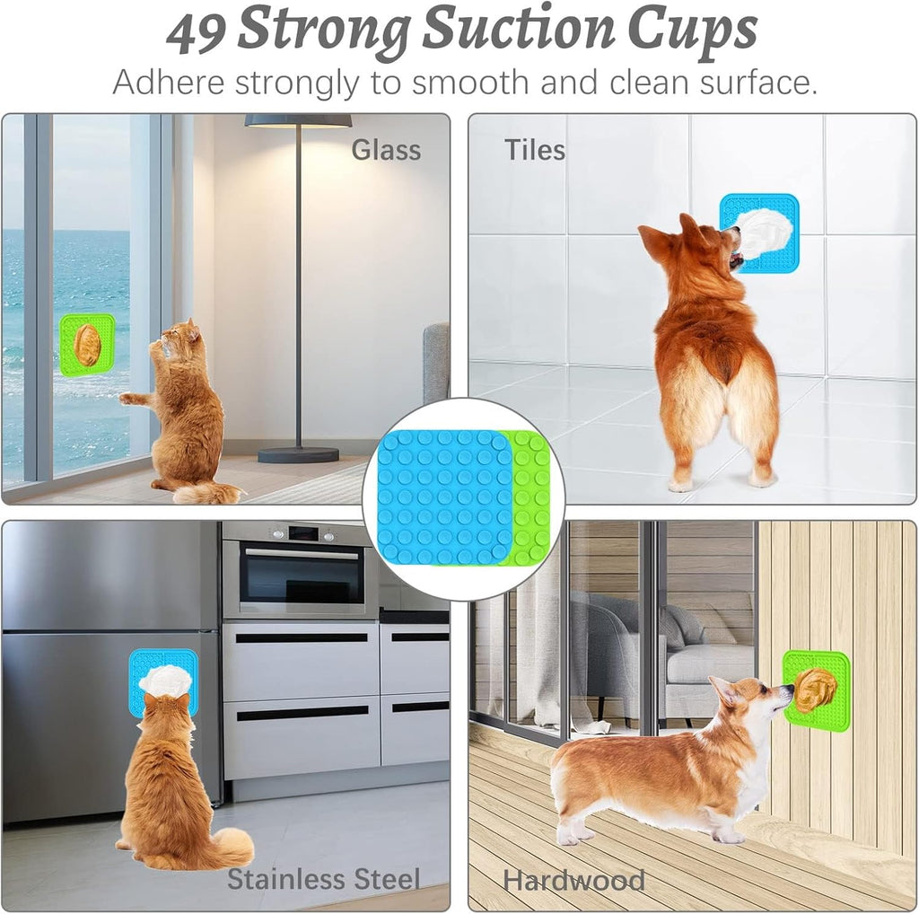 MateeyLife 2PCS Small Lick Mat for Dogs and Cats and MateeyLife Silicone Cat & Dog Food Mat for Floors Waterproof
