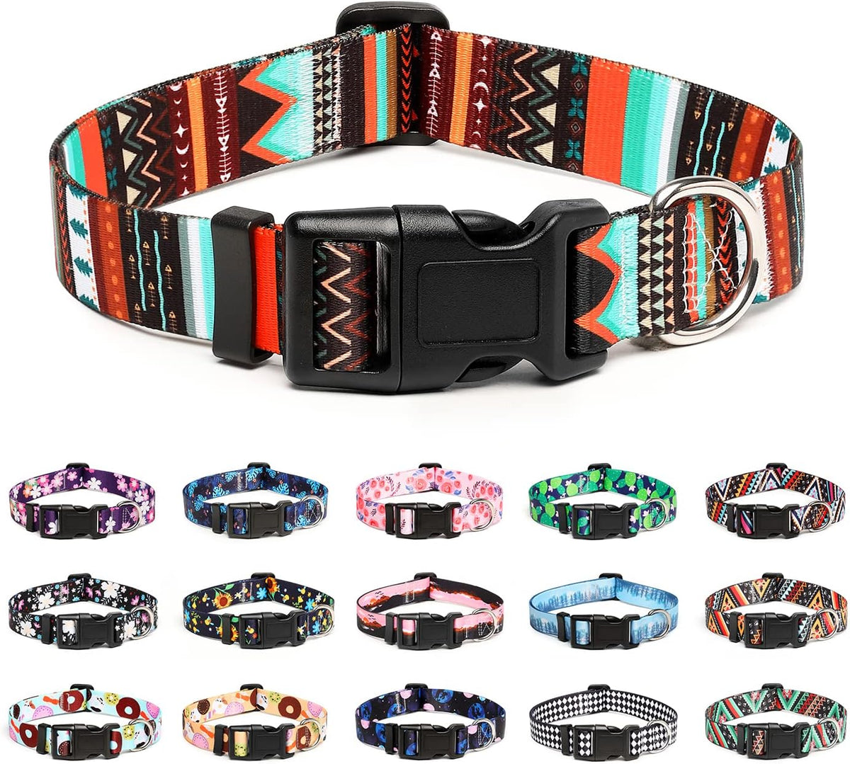 Mercano Adjustable Dog Collar - Special Design Patterns, Soft Nylon Comfortable Durable Pet Collar for Small Medium Large Dogs (M, Tribal Green)