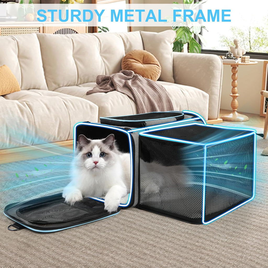 Pet Carrier Airline Approved, Expandable Pet Cat Carriers with Wheels for Dogs, Airline Approved Cat Dog Carrier, TSA Approved Pet Carrier In Cabin, Pet Dog Cat Carrier Soft, Cat Travel Carriers(Grey)