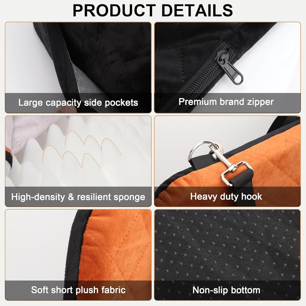Dog Car Seat for Small/Medium Dogs,Pet Dog Booster Car Seat Puppy 15-35 lbs with Soft 4+2in Detachable Pads Detachable Elevated Cushion and Washable Cover Brown