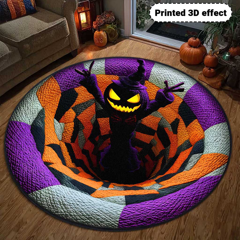 Creepy Scarecrow Halloween 3D Printed Rug, Halloween Round Mat UKND5170902