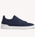 Zegna Triple Stitch Suede Sneaker in Ink Blue